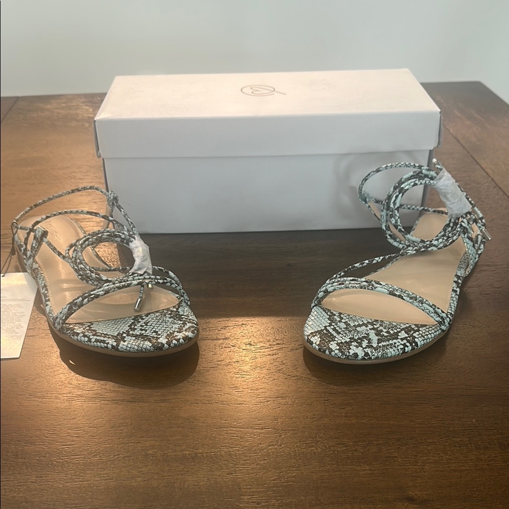The Drop - Teal Snakeskin Ankle Wrap Up Sandals - SZ - 9.5